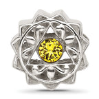 Sterling Silver Brushed And Polished Yellow Crystal Bead