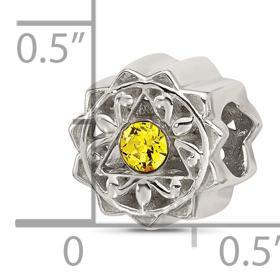 Sterling Silver Brushed And Polished Yellow Crystal Bead