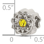 Sterling Silver Brushed And Polished Yellow Crystal Bead