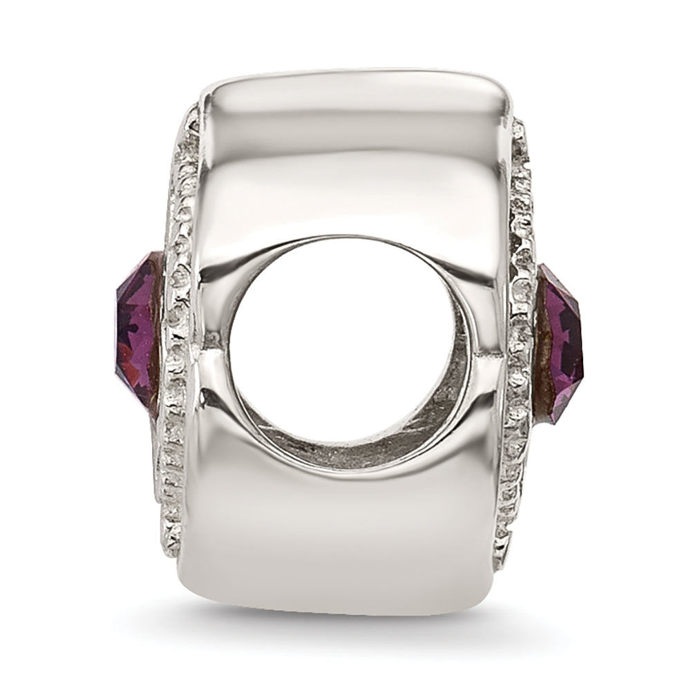 Sterling Silver Brushed And Polished Purple Crystal Bead