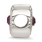 Sterling Silver Brushed And Polished Purple Crystal Bead
