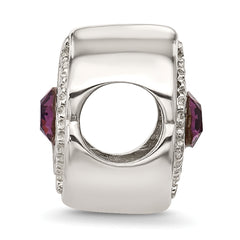 Sterling Silver Brushed And Polished Purple Crystal Bead