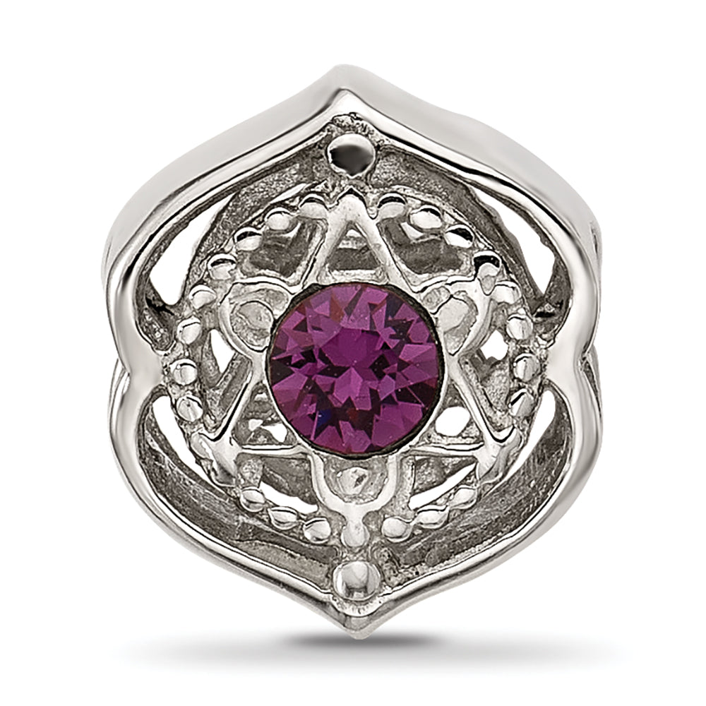 Sterling Silver Brushed And Polished Purple Crystal Bead