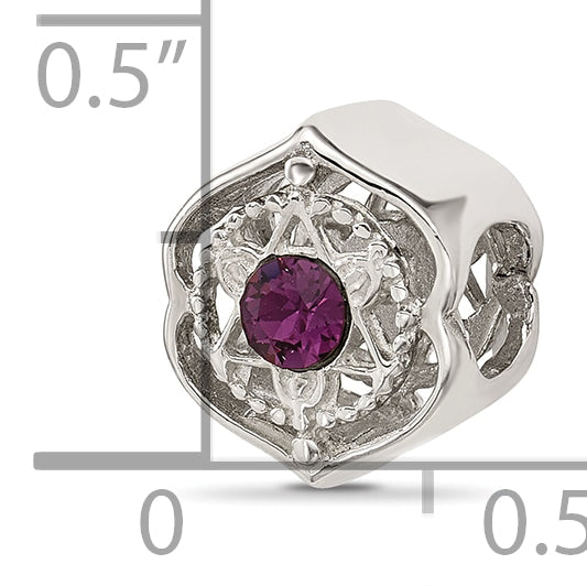 Sterling Silver Brushed And Polished Purple Crystal Bead