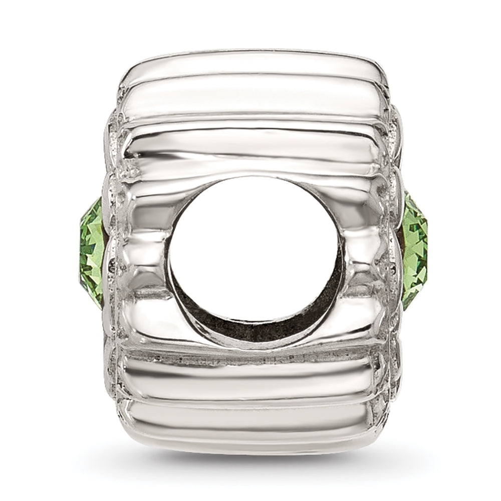 Sterling Silver Brushed And Polished Green Crystal Bead