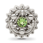 Sterling Silver Brushed And Polished Green Crystal Bead