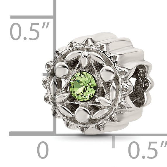 Sterling Silver Brushed And Polished Green Crystal Bead