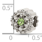 Sterling Silver Brushed And Polished Green Crystal Bead