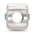Sterling Silver Brushed And Polished Blue Crystal Bead