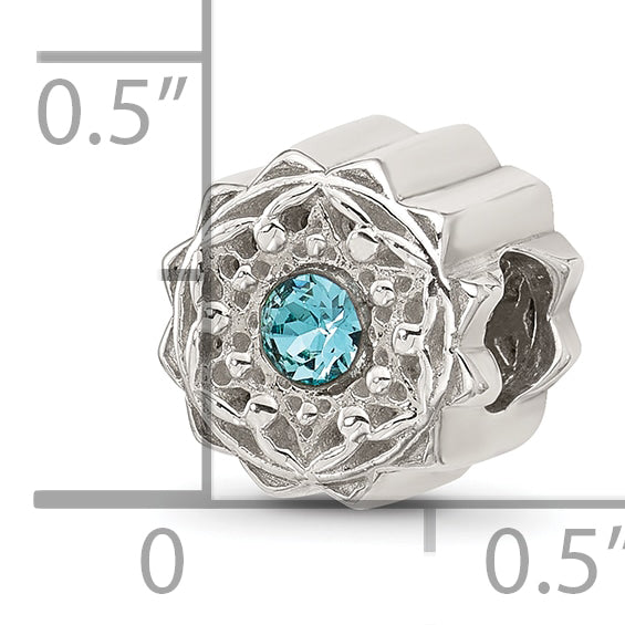 Sterling Silver Brushed And Polished Blue Crystal Bead