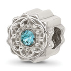 Sterling Silver Brushed And Polished Blue Crystal Bead