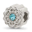 Sterling Silver Brushed And Polished Blue Crystal Bead