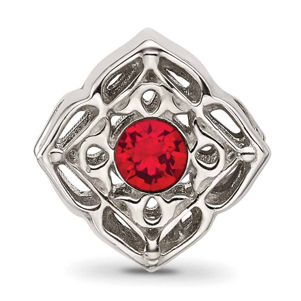 Sterling Silver Brushed And Polished Red Crystal Bead