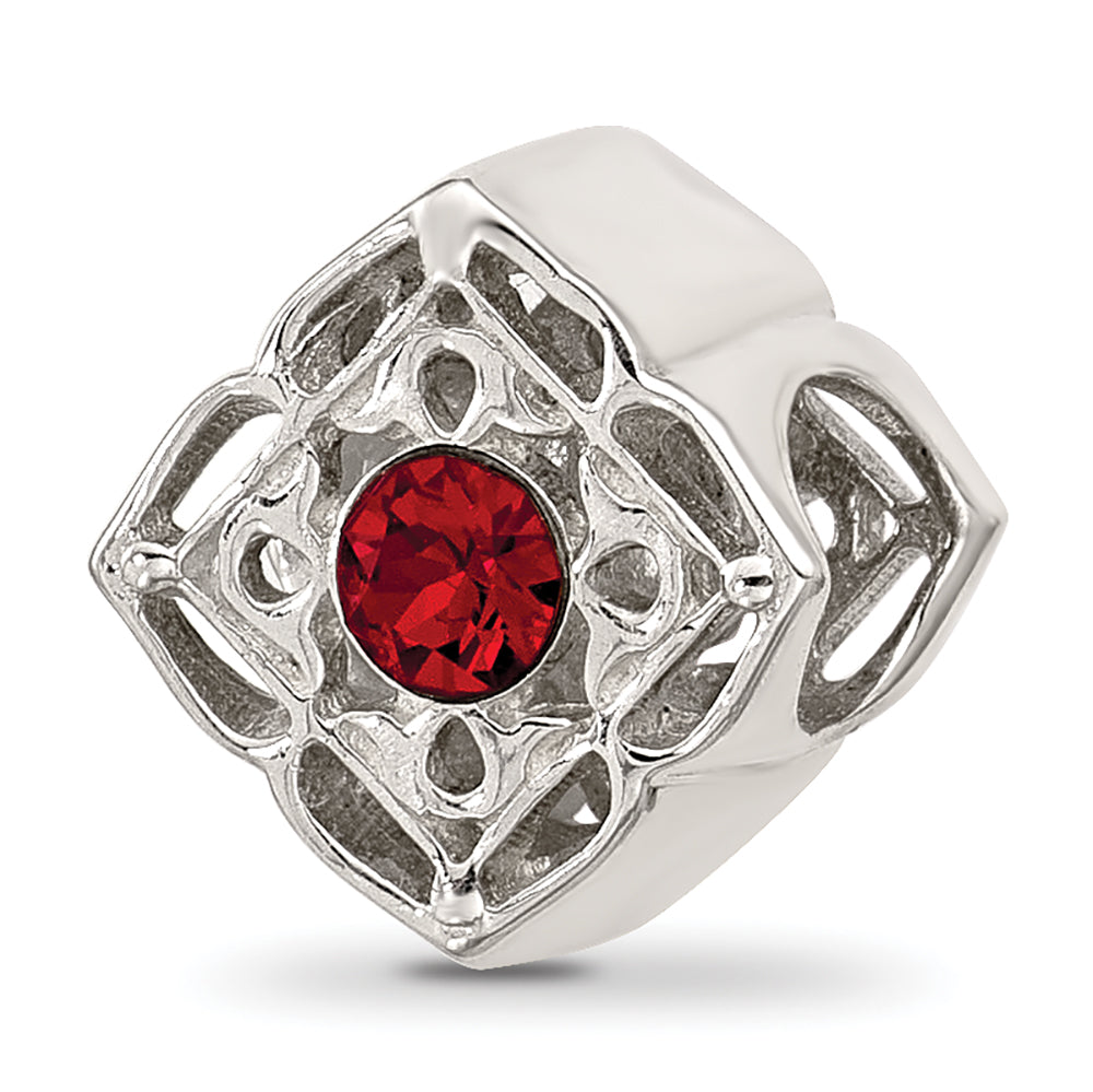 Sterling Silver Brushed And Polished Red Crystal Bead Main image