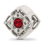 Sterling Silver Brushed And Polished Red Crystal Bead