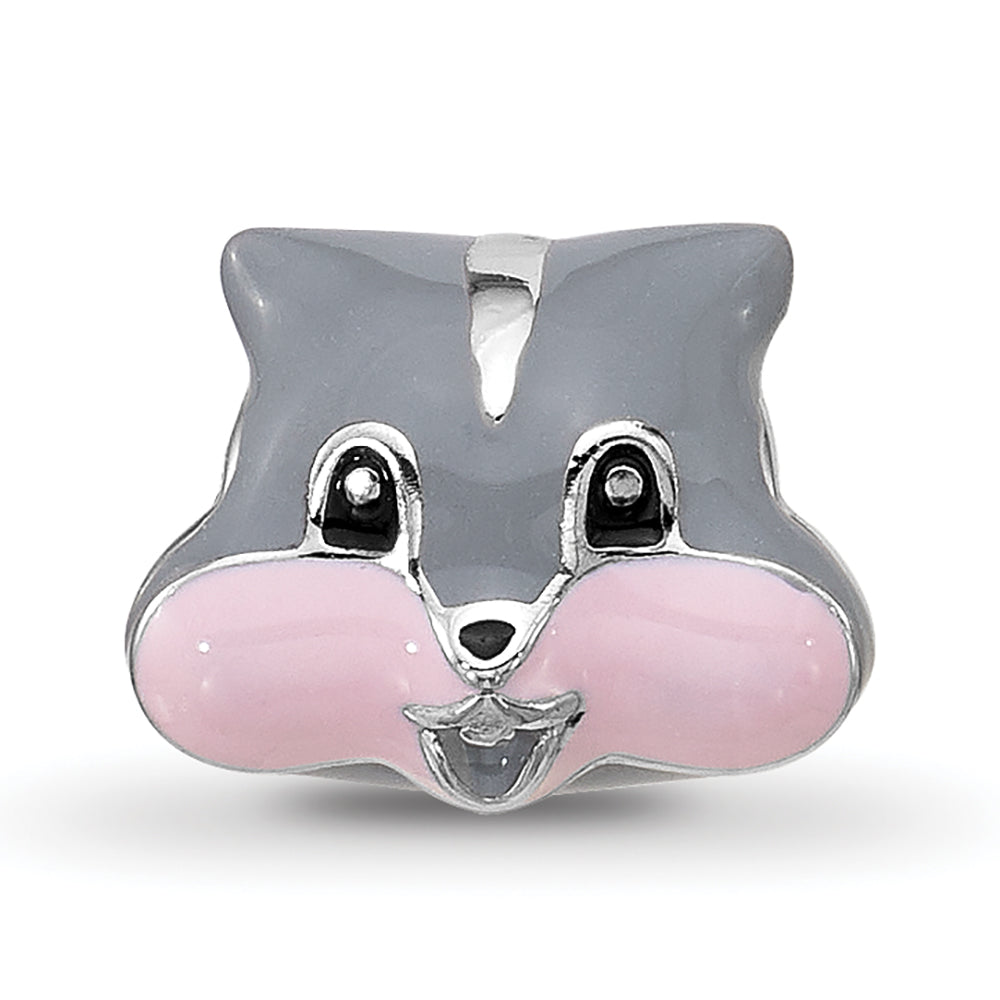 Sterling Silver Reflections Kids Enamel Grey Squirrel Face Bead