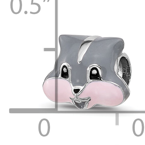 Sterling Silver Reflections Kids Enamel Grey Squirrel Face Bead
