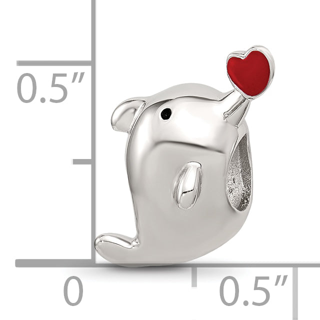 Sterling Silver Reflections Enamel Dolphin Blowing Heart Bead