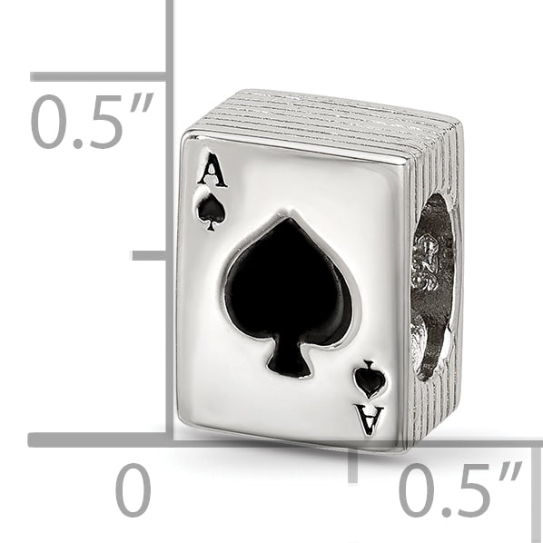Sterling Silver Reflections Enamel Deck Of Cards With Spades Showing Bead
