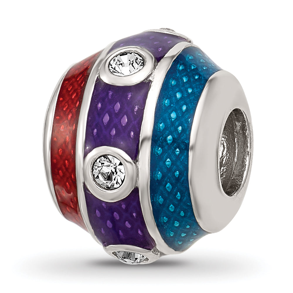 Sterling Silver Reflections Enamel 3 Colored Bead with Crystal Bead