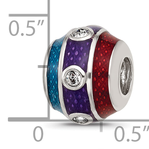 Sterling Silver Reflections Enamel 3 Colored Bead with Crystal Bead