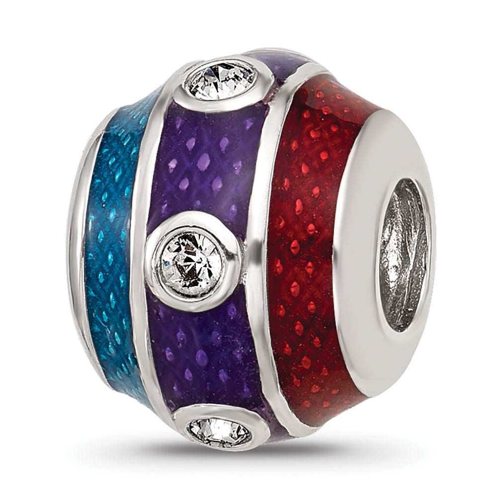 Sterling Silver Reflections Enamel 3 Colored Bead with Crystal Bead