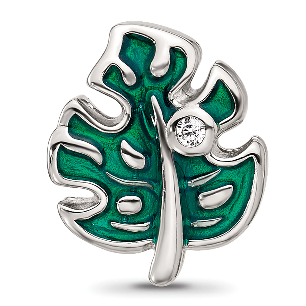 Sterling Silver Reflections CZ Enamel Leaf
