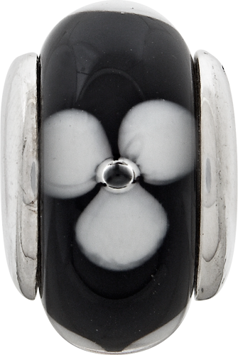 Sterling Silver Reflections Kids Black Hand-blown Glass Bead
