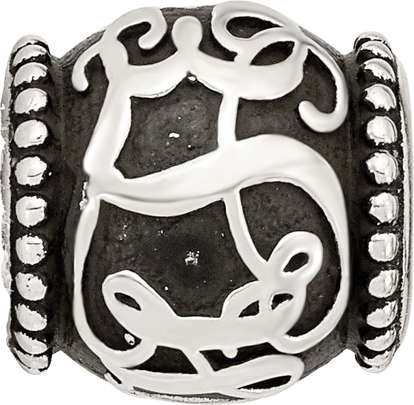 Sterling Silver Reflections Oxidized Personalized Monogram Bead