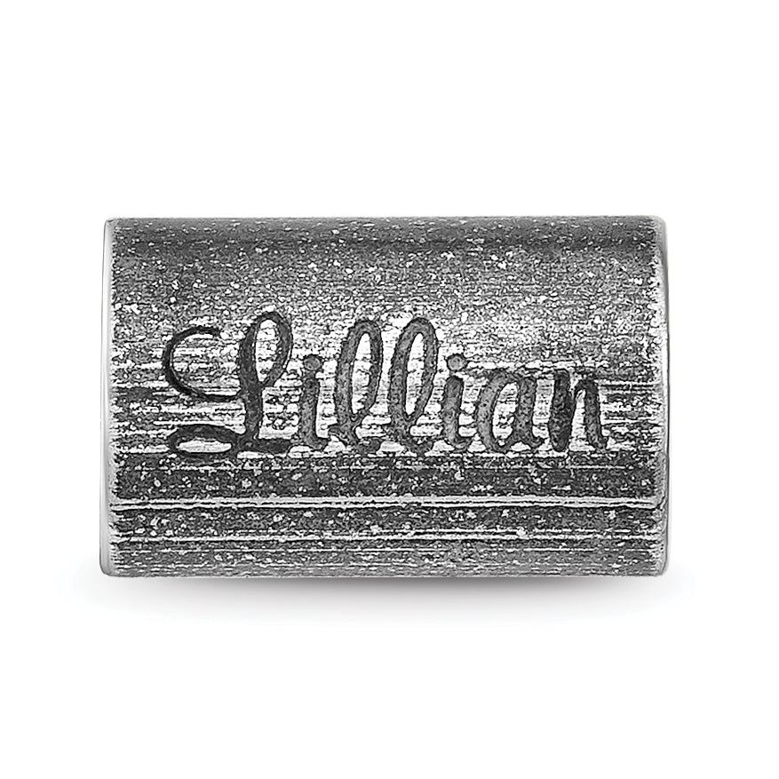 Sterling Silver Reflections Oxidized Personalized Cylinder Bead