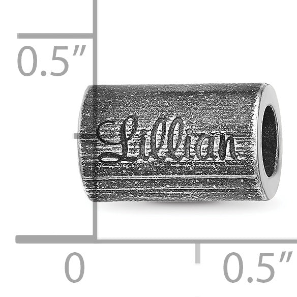 Sterling Silver Reflections Oxidized Personalized Cylinder Bead