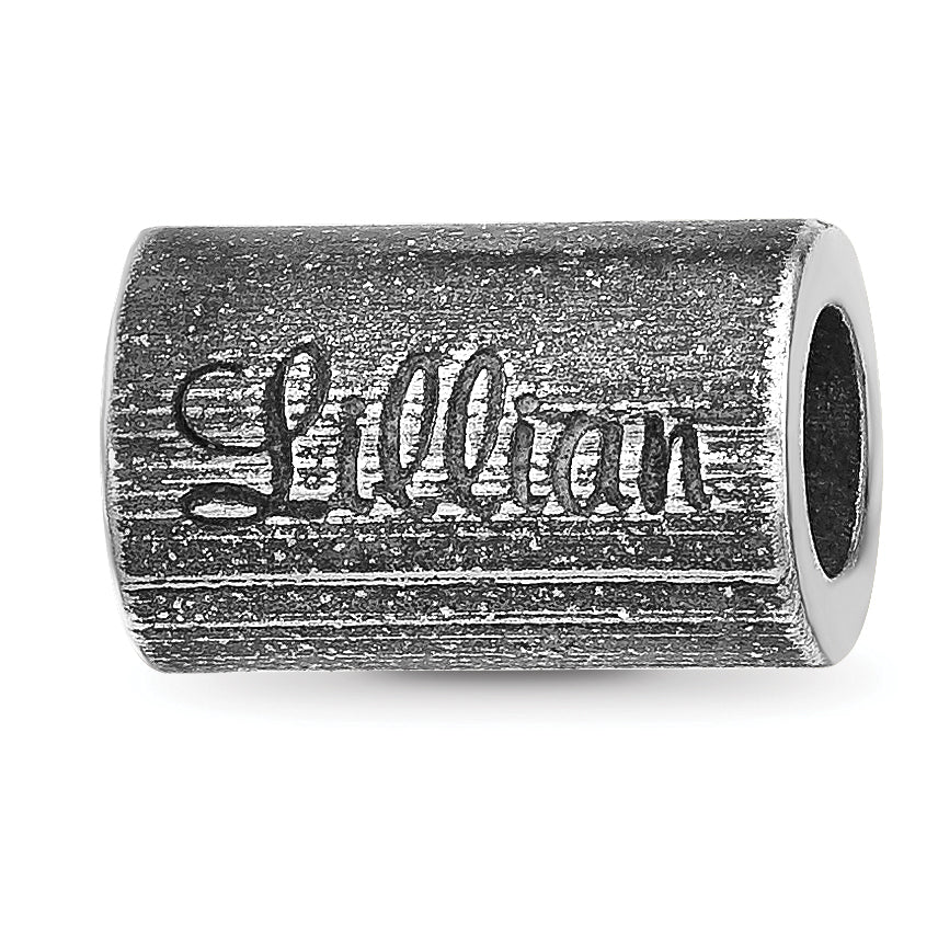 Sterling Silver Reflections Oxidized Personalized Cylinder Bead Main image