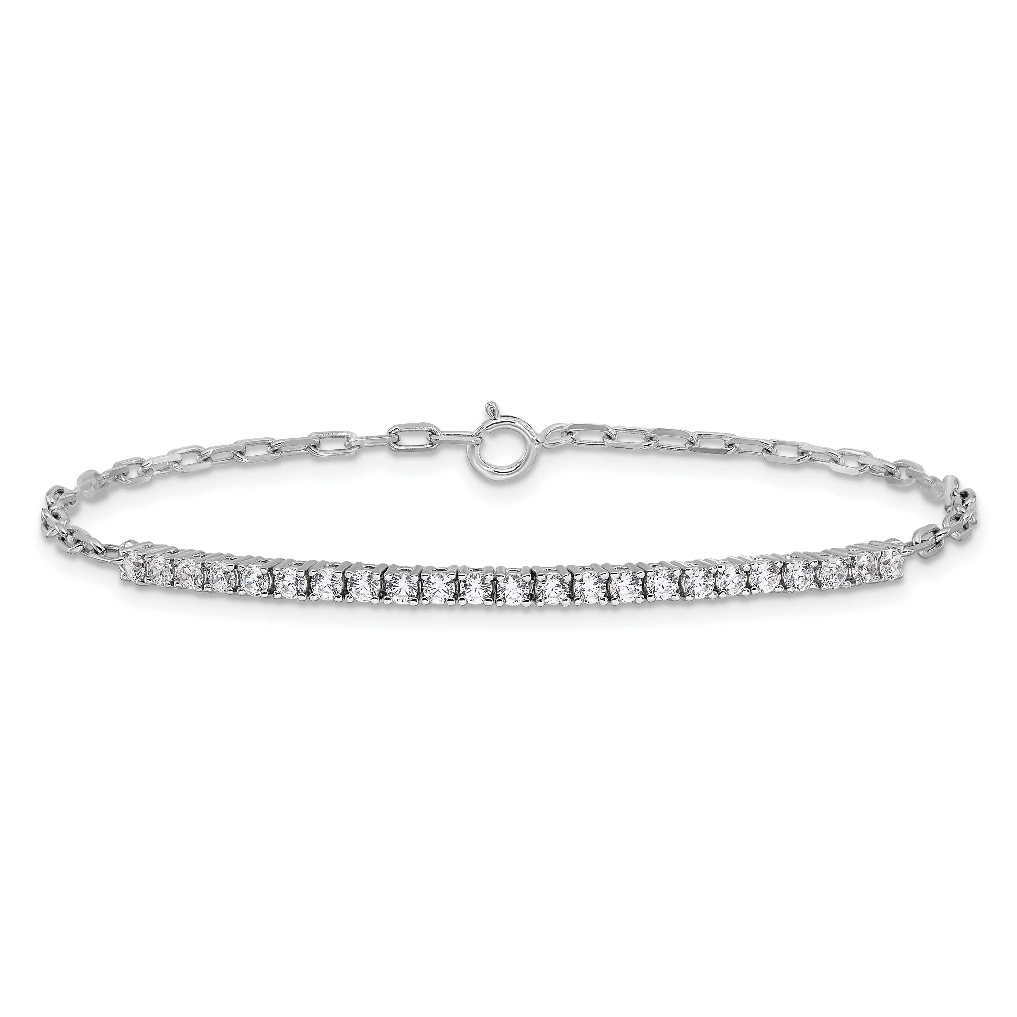 Sterling Shimmer Sterling Silver Rhodium-plated CZ 23 Stone 7 inch Paperclip Link Bracelet Secondary image
