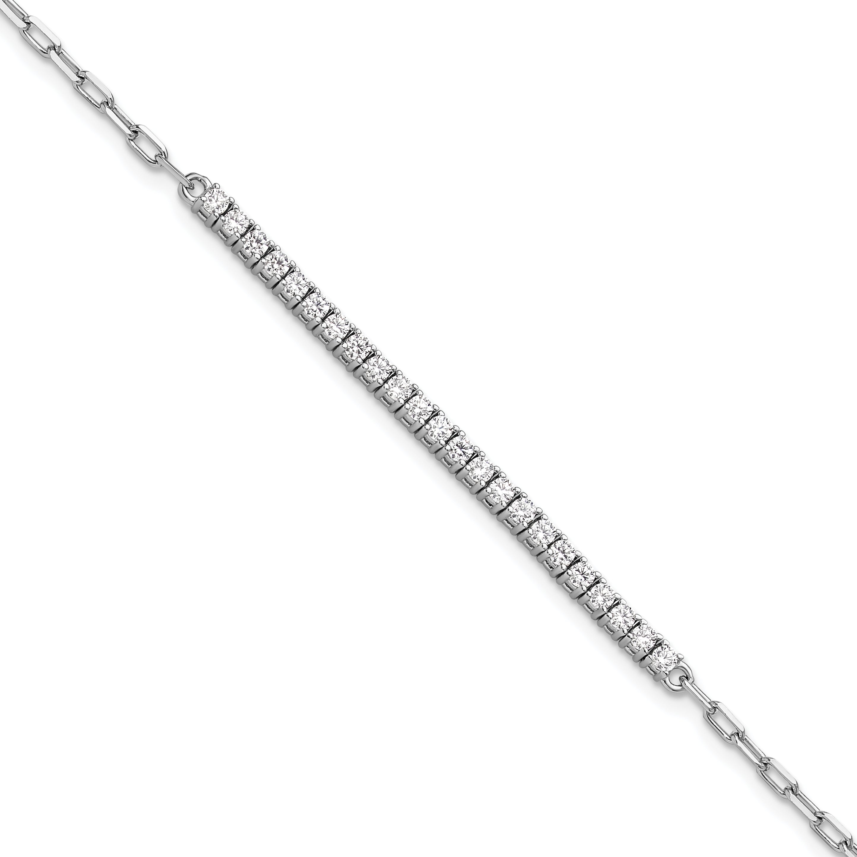 Sterling Shimmer Sterling Silver Rhodium-plated CZ 23 Stone 7 inch Paperclip Link Bracelet Main image