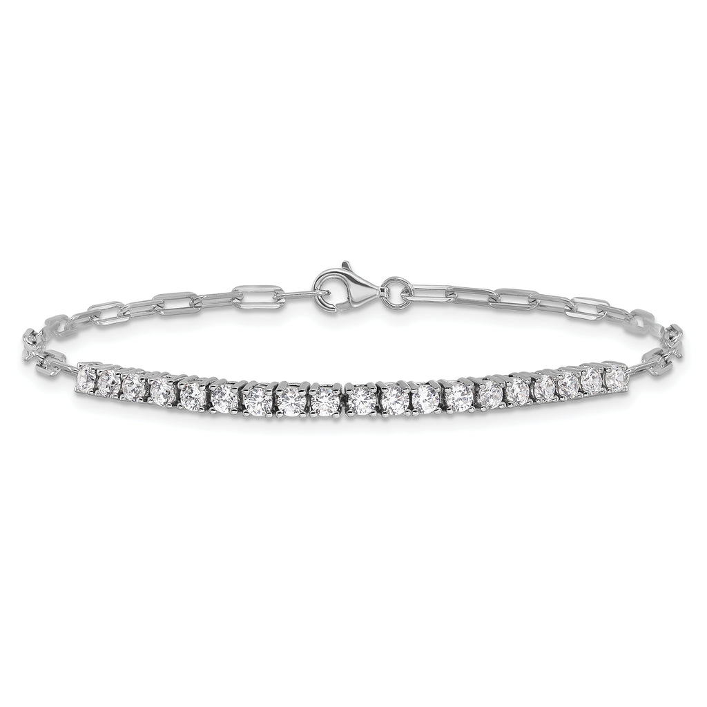 Sterling Shimmer Sterling Silver Rhodium-plated 19 Stone 7 inch Paperclip Link Bracelet