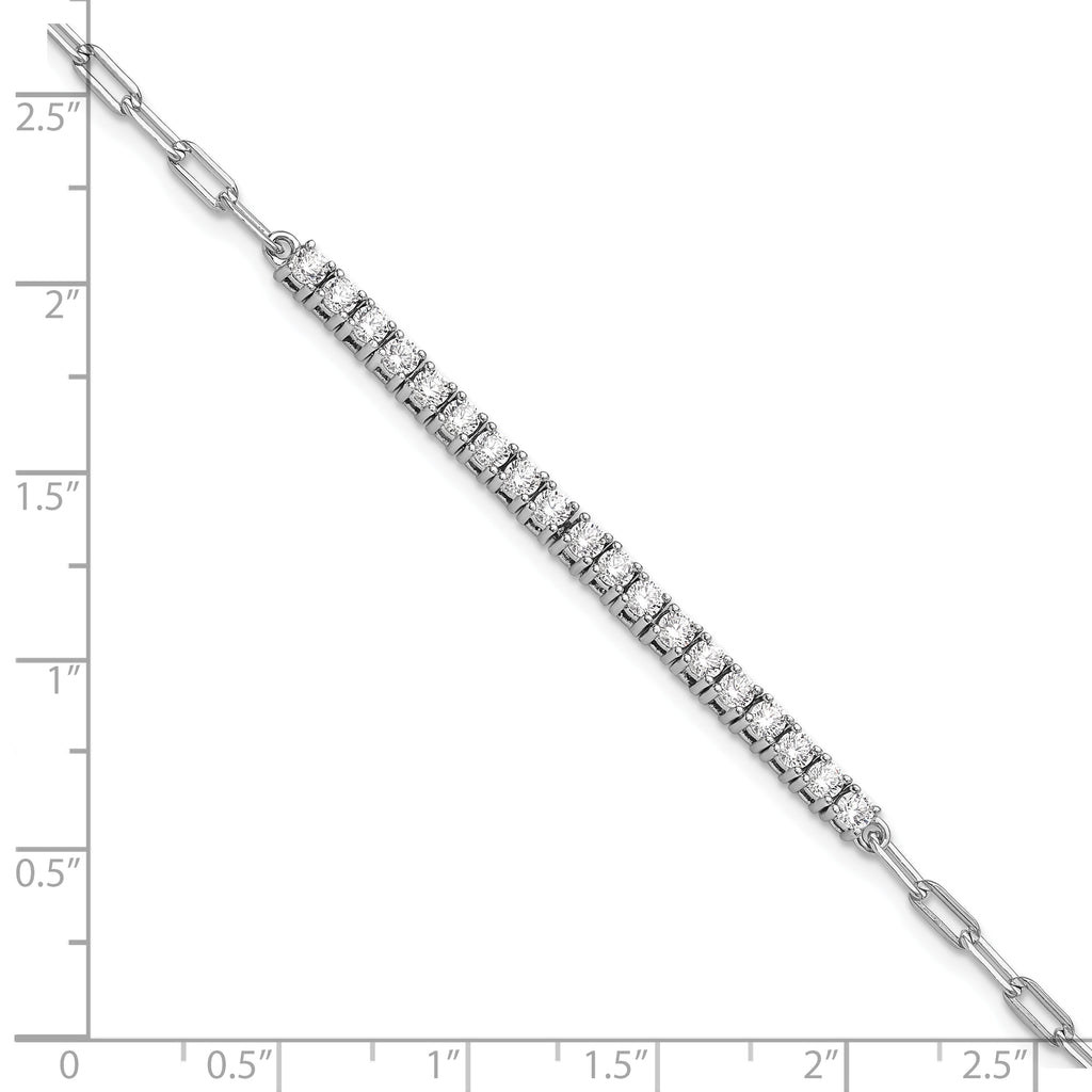 Sterling Shimmer Sterling Silver Rhodium-plated 19 Stone 7 inch Paperclip Link Bracelet