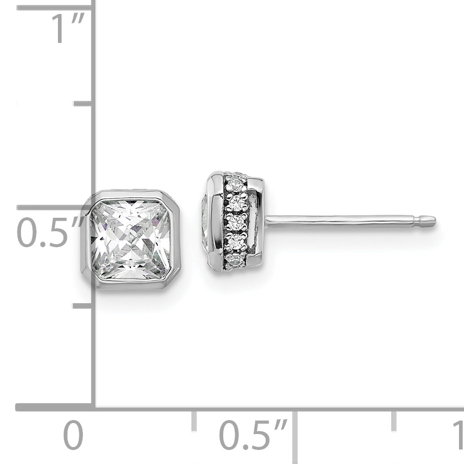 Sterling Shimmer Sterling Silver Rhodium-plated CZ 34 Stone Square Post Earrings