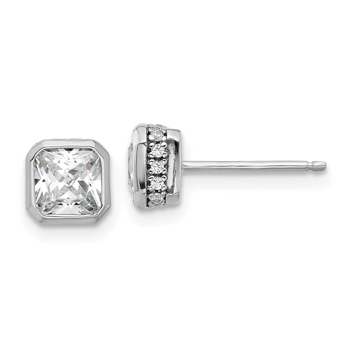 Sterling Shimmer Sterling Silver Rhodium-plated CZ 34 Stone Square Post Earrings Main image