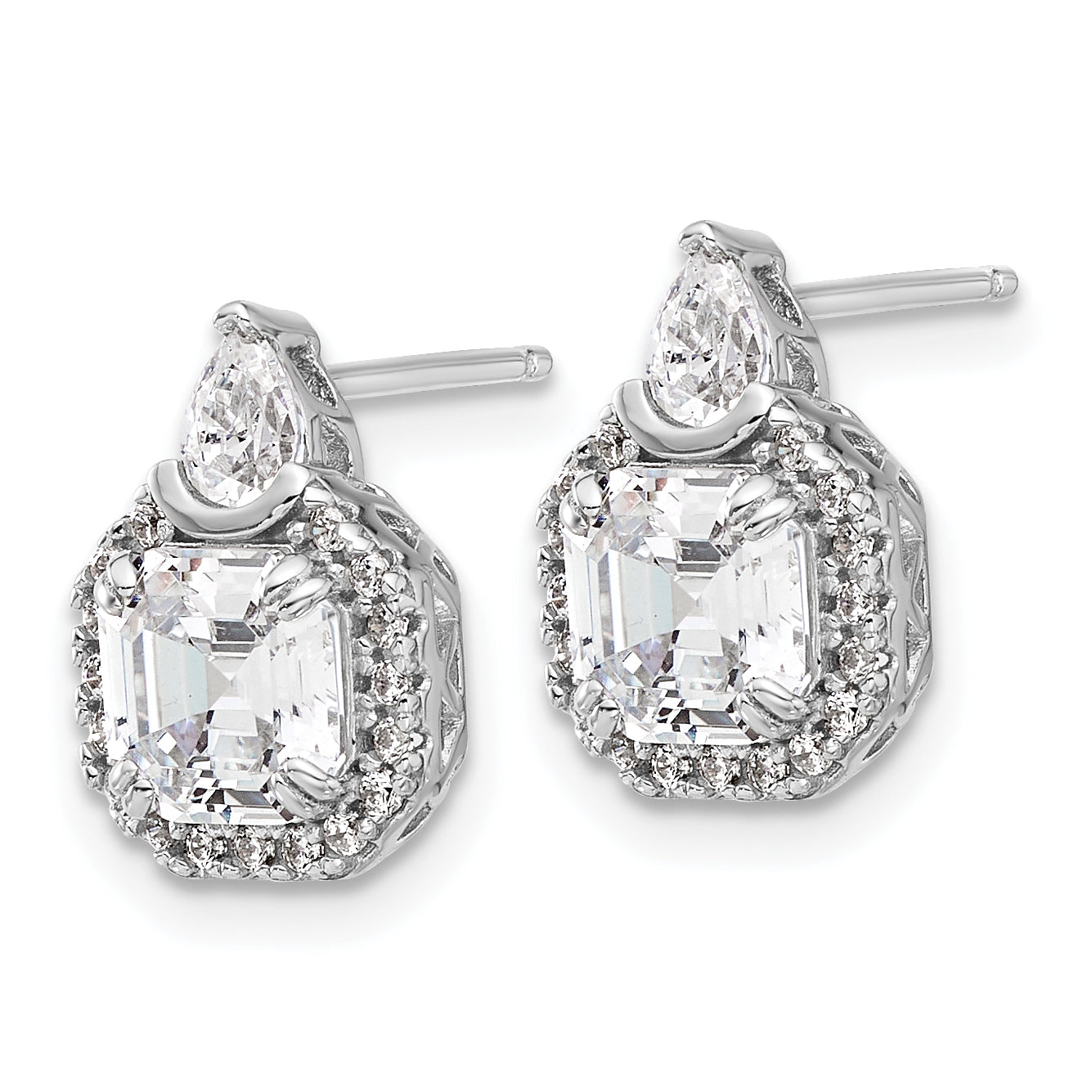 Sterling Shimmer Sterling Silver Rhodium-plated CZ 38 Stone Teardrop Post Earrings