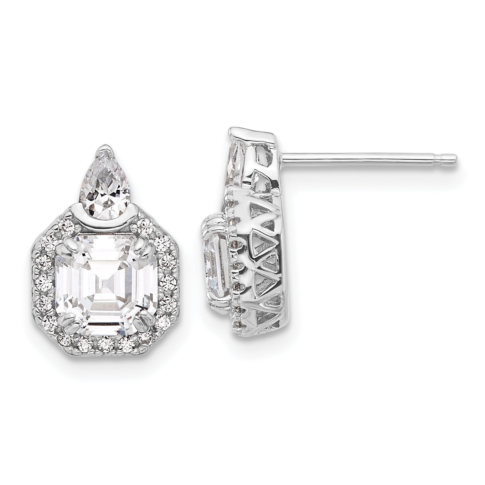 Sterling Shimmer Sterling Silver Rhodium-plated CZ 38 Stone Teardrop Post Earrings