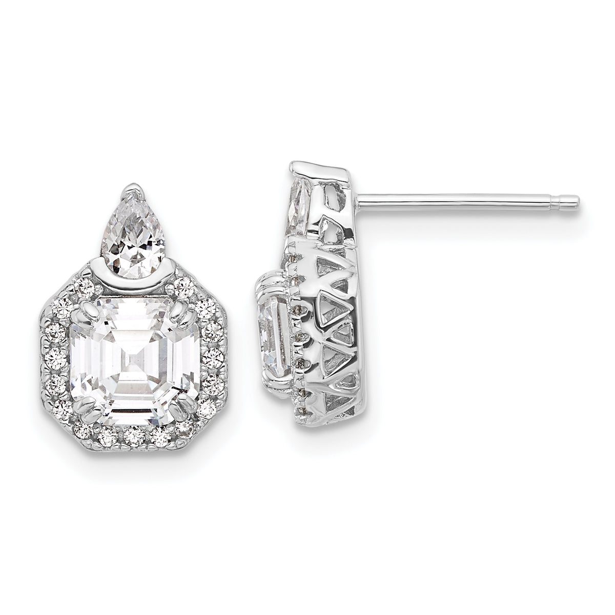 Sterling Shimmer Sterling Silver Rhodium-plated CZ 38 Stone Teardrop Post Earrings