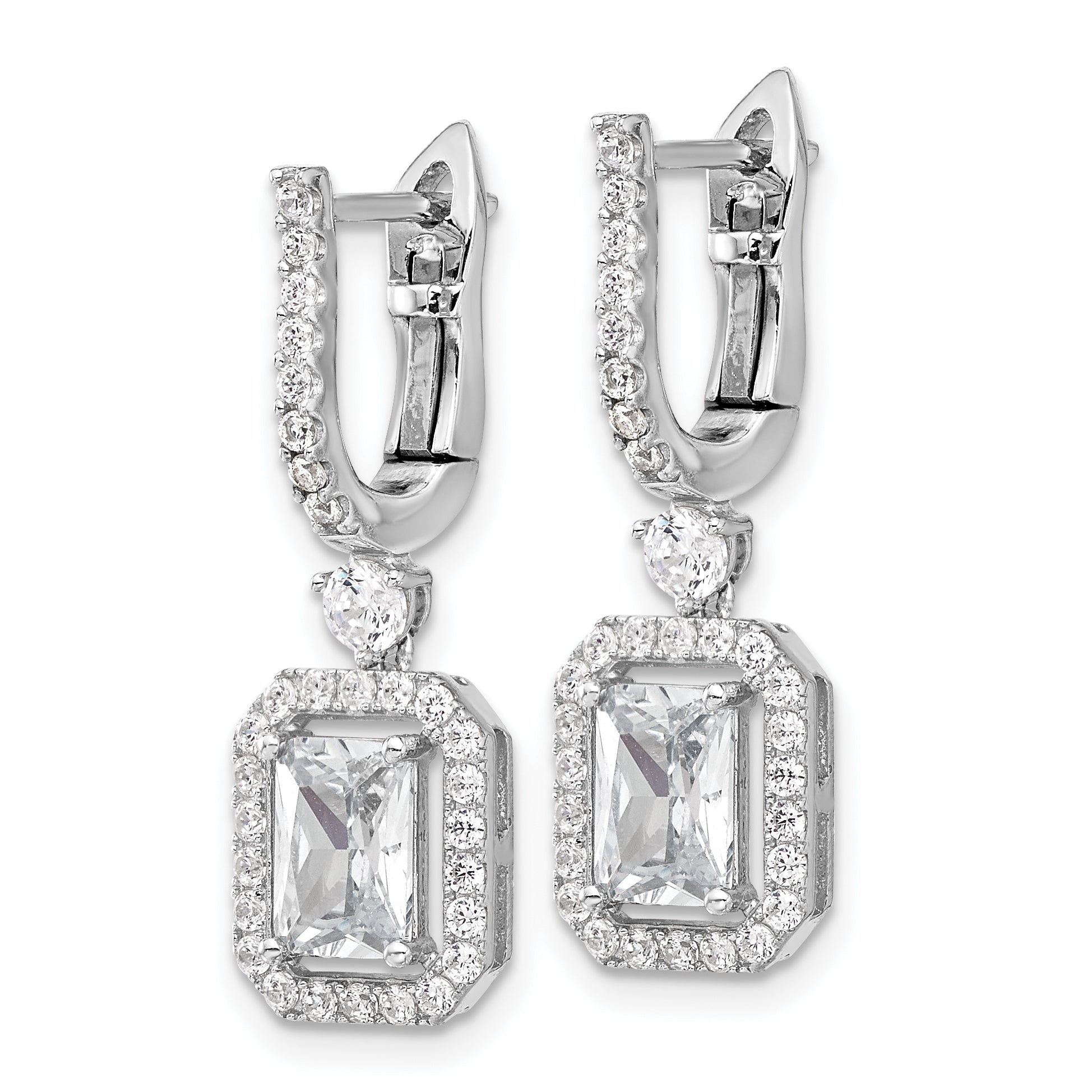 Sterling Shimmer Sterling Silver Rhodium-plated CZ 64 Stone Hinged Post Dangle Hoop Earrings