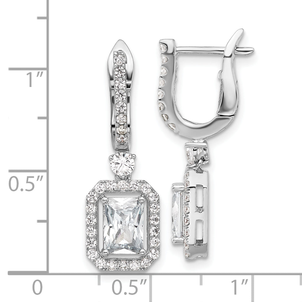 Sterling Shimmer Sterling Silver Rhodium-plated CZ 64 Stone Hinged Post Dangle Hoop Earrings