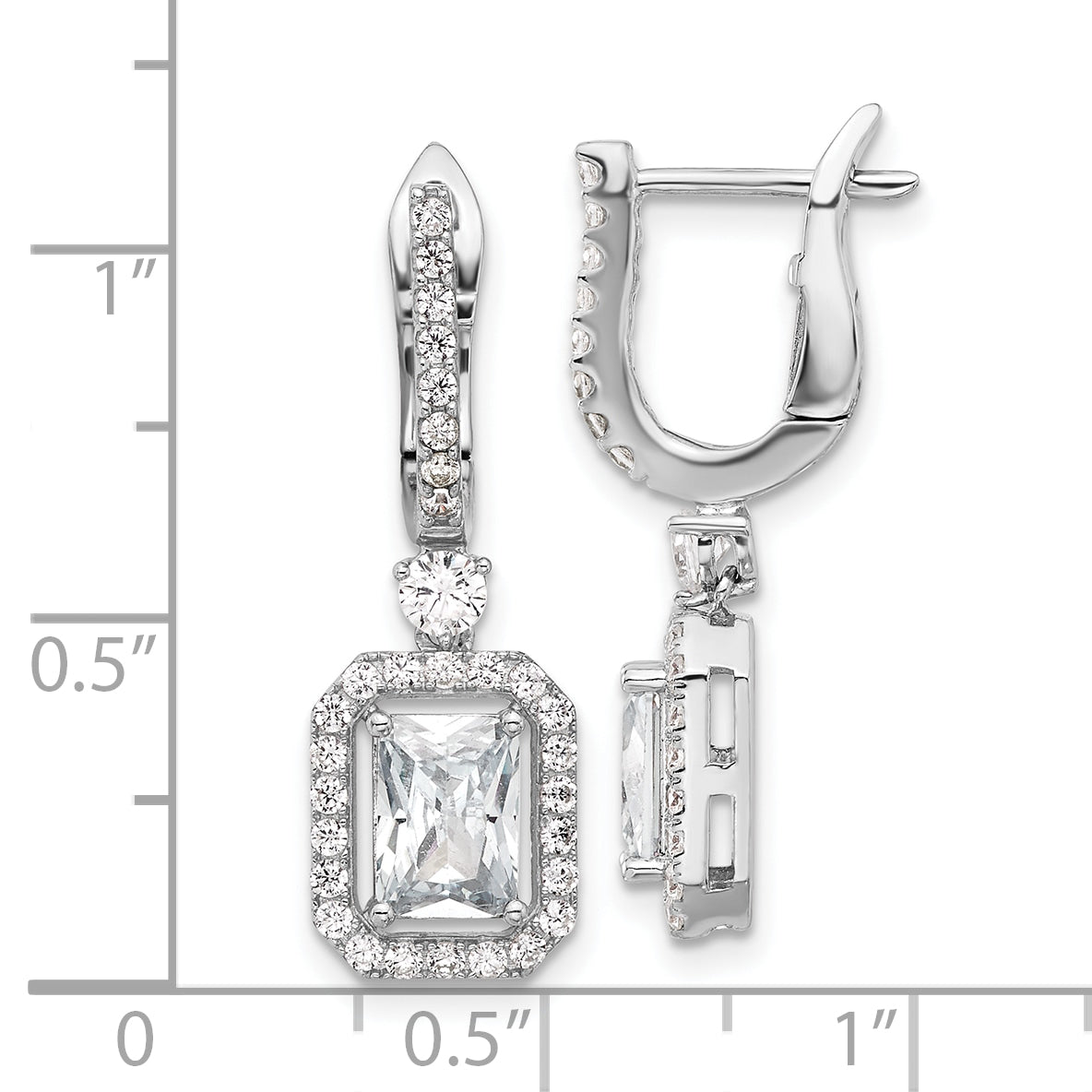Sterling Shimmer Sterling Silver Rhodium-plated CZ 64 Stone Hinged Post Dangle Hoop Earrings
