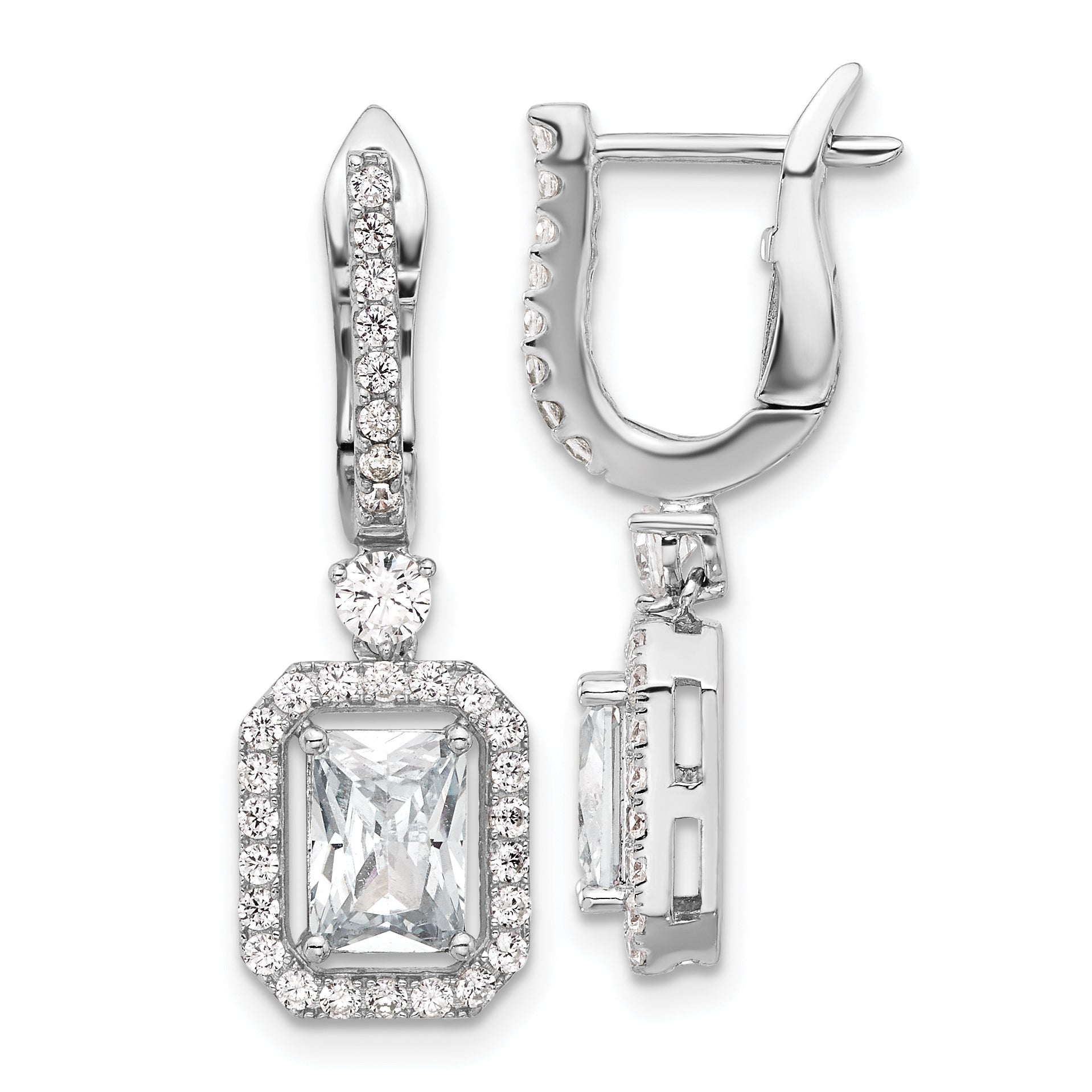 Sterling Shimmer Sterling Silver Rhodium-plated CZ 64 Stone Hinged Post Dangle Hoop Earrings Main image