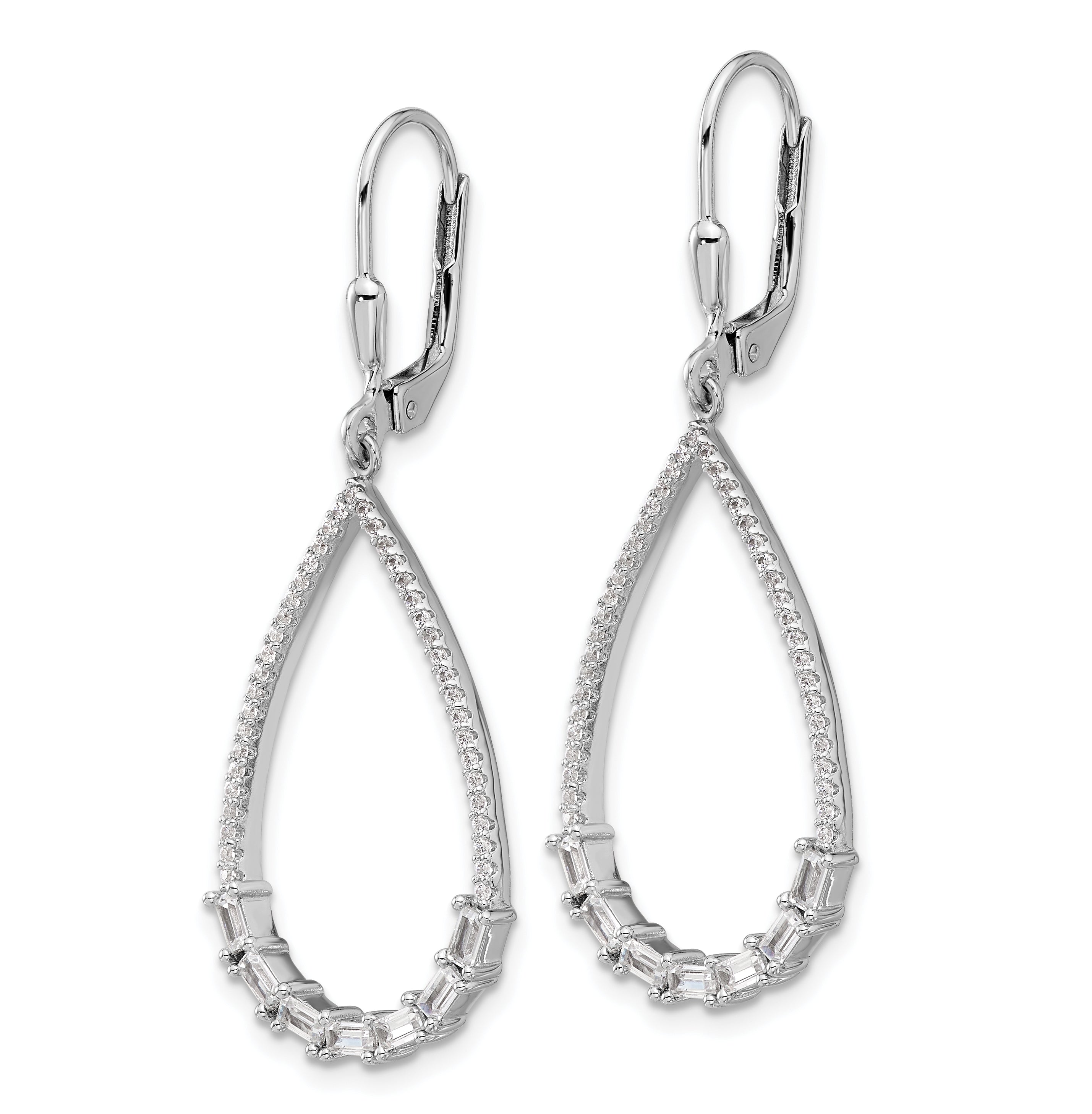 Sterling Shimmer Sterling Silver Rhodium-plated CZ 96 Stone Teardrop Dangle Leverback Earrings Secondary image