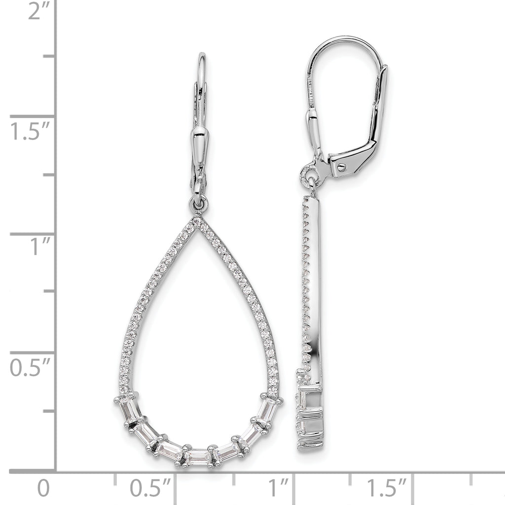 Sterling Shimmer Sterling Silver Rhodium-plated CZ 96 Stone Teardrop Dangle Leverback Earrings
