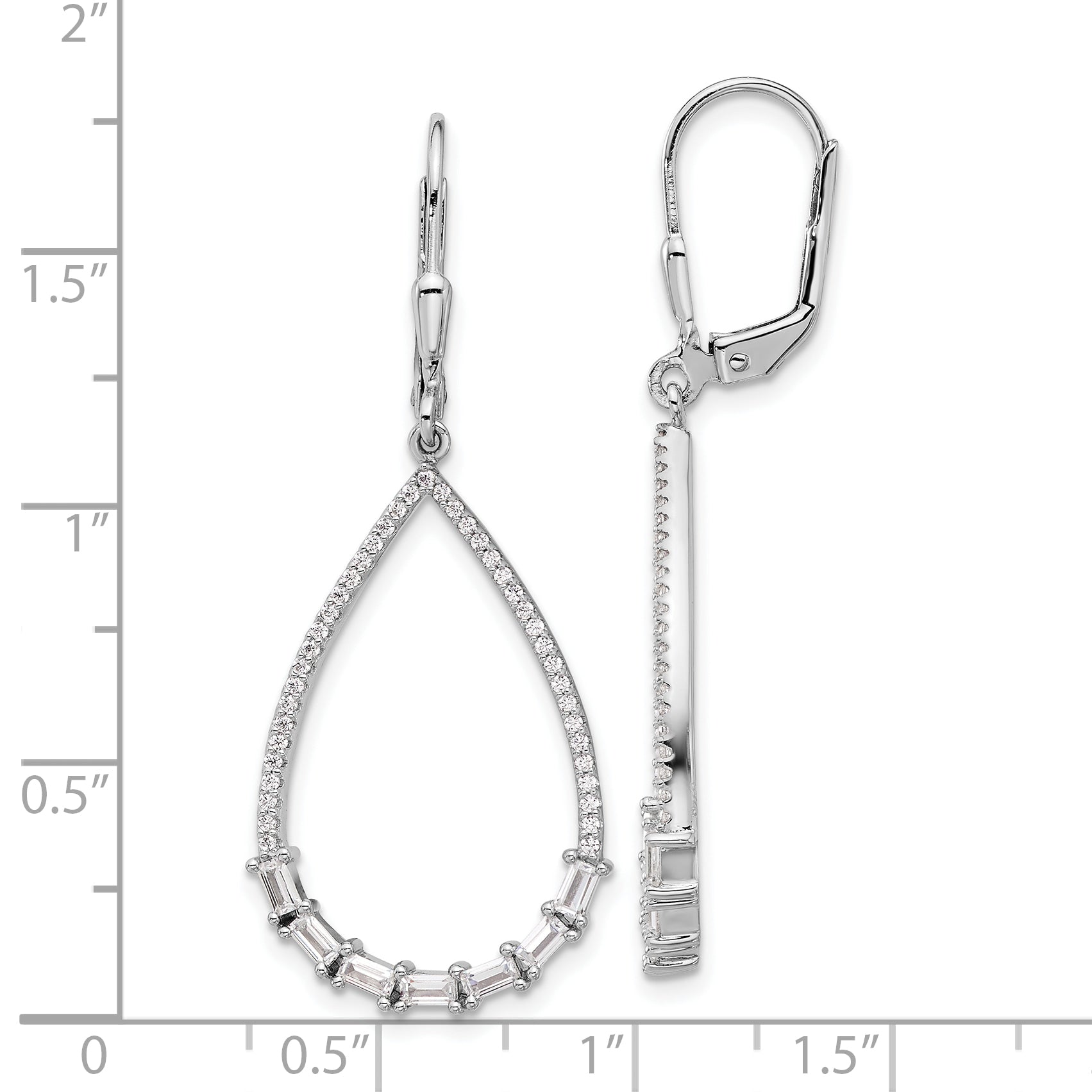 Sterling Shimmer Sterling Silver Rhodium-plated CZ 96 Stone Teardrop Dangle Leverback Earrings