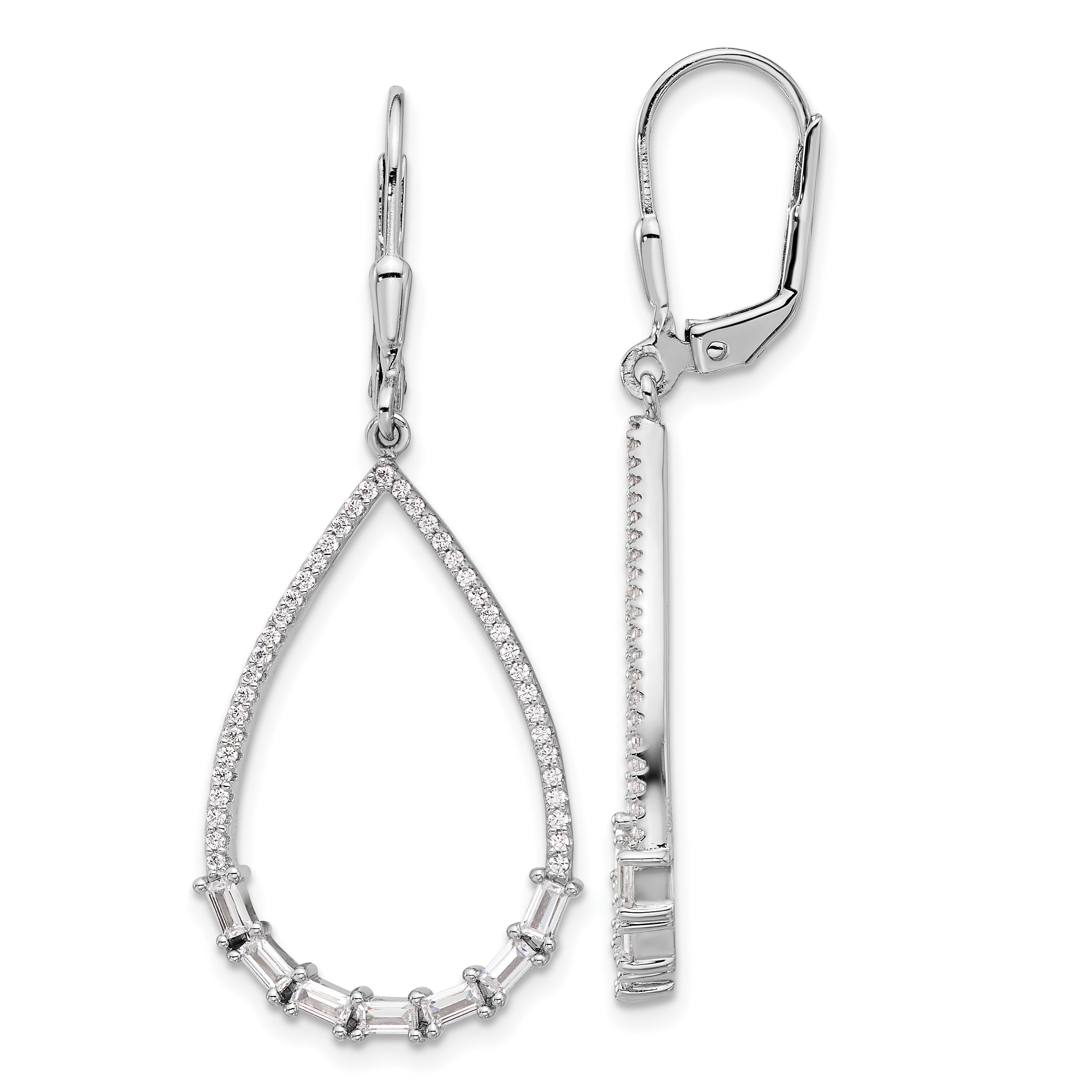 Sterling Shimmer Sterling Silver Rhodium-plated CZ 96 Stone Teardrop Dangle Leverback Earrings Main image