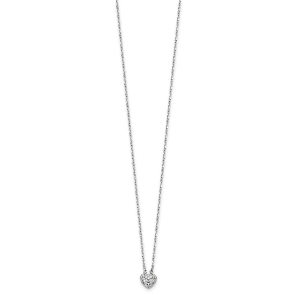 Sterling Shimmer Sterling Silver Rhodium-plated CZ 66 Stone 16 inch with 2 inch extender Pave Heart Necklace